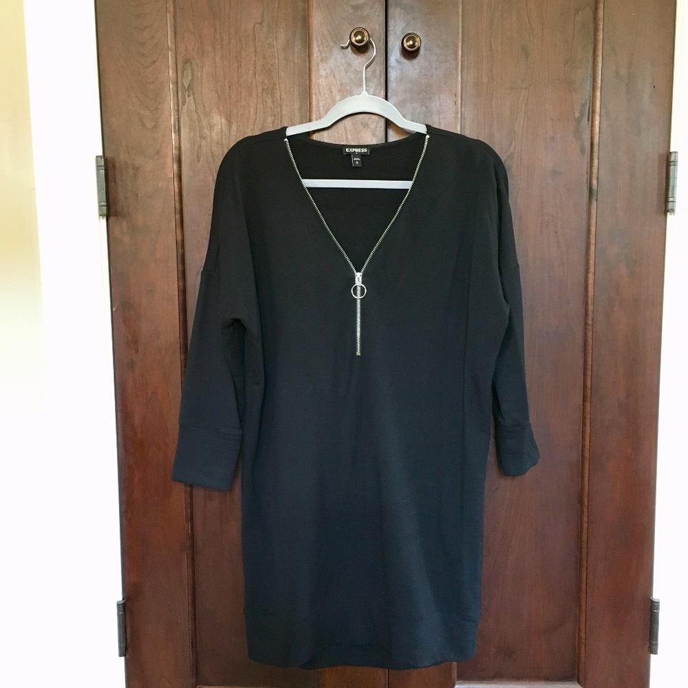 Black Sweatshirt Dress Zipper Neckline